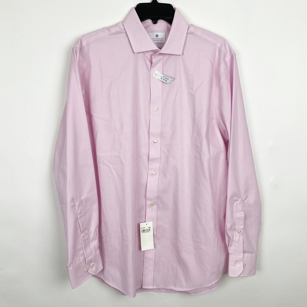 Ryan Seacrest Distinction Slim Fit Non-Iron Dress Shirt Mens 16 32/33 Pink NEW